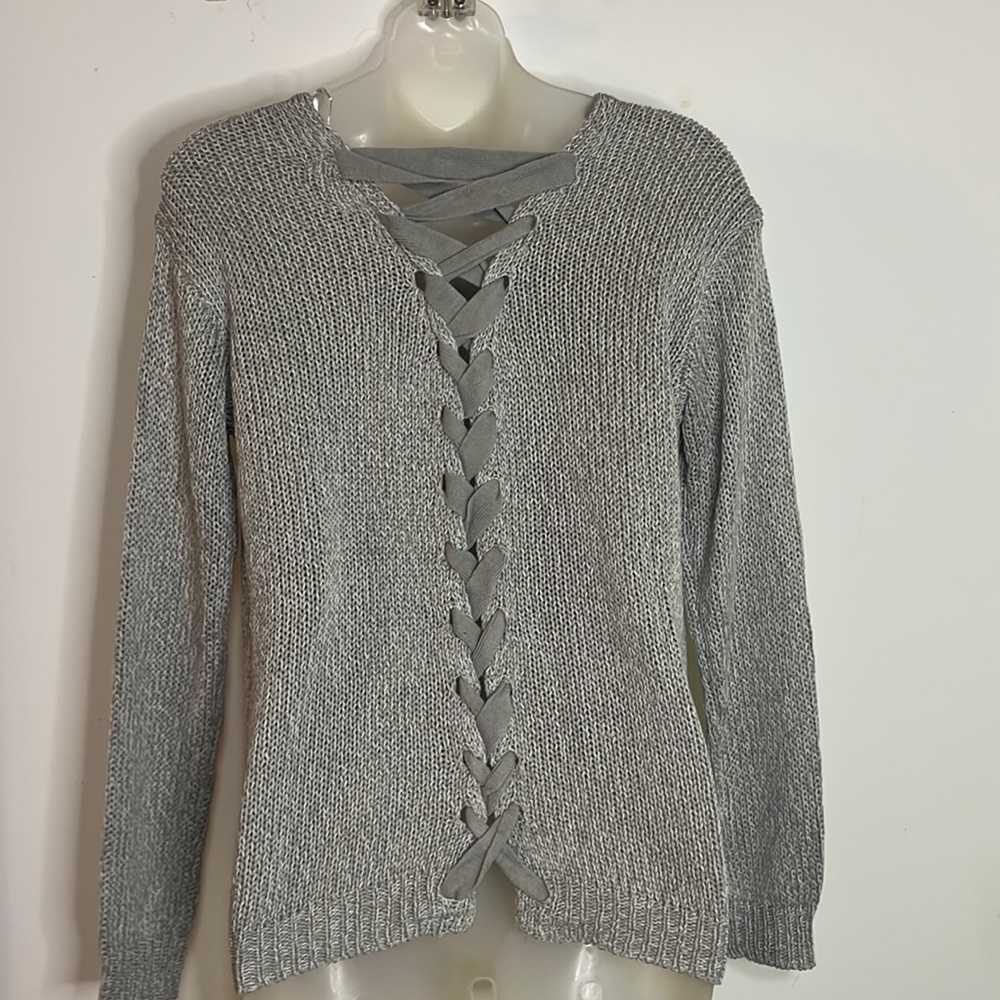 Harper Heritage Grey Chunky Knit Lace Back Detail Sweater Size M